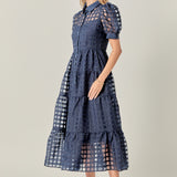 Gridded Organza Tiered Maxi Dress
