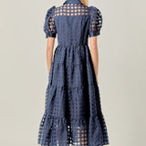 Gridded Organza Tiered Maxi Dress