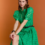 Gridded Organza Tiered Maxi Dress