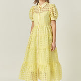 Gridded Organza Tiered Maxi Dress
