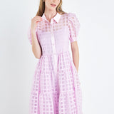 Gridded Organza Tiered Maxi Dress