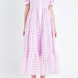 Gridded Organza Tiered Maxi Dress