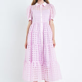 Gridded Organza Tiered Maxi Dress
