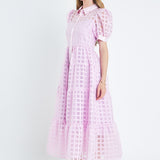 Gridded Organza Tiered Maxi Dress