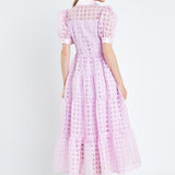 Gridded Organza Tiered Maxi Dress