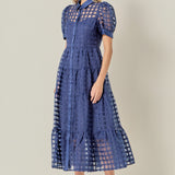 Gridded Organza Tiered Maxi Dress