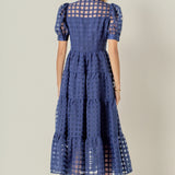 Gridded Organza Tiered Maxi Dress