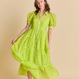 Gridded Organza Tiered Maxi Dress