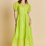 Gridded Organza Tiered Maxi Dress