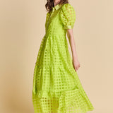 Gridded Organza Tiered Maxi Dress