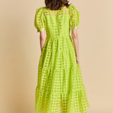 Gridded Organza Tiered Maxi Dress