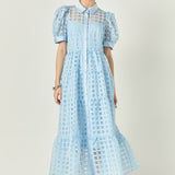 Gridded Organza Tiered Maxi Dress