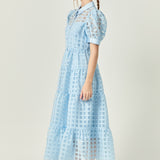 Gridded Organza Tiered Maxi Dress