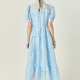 Gridded Organza Tiered Maxi Dress