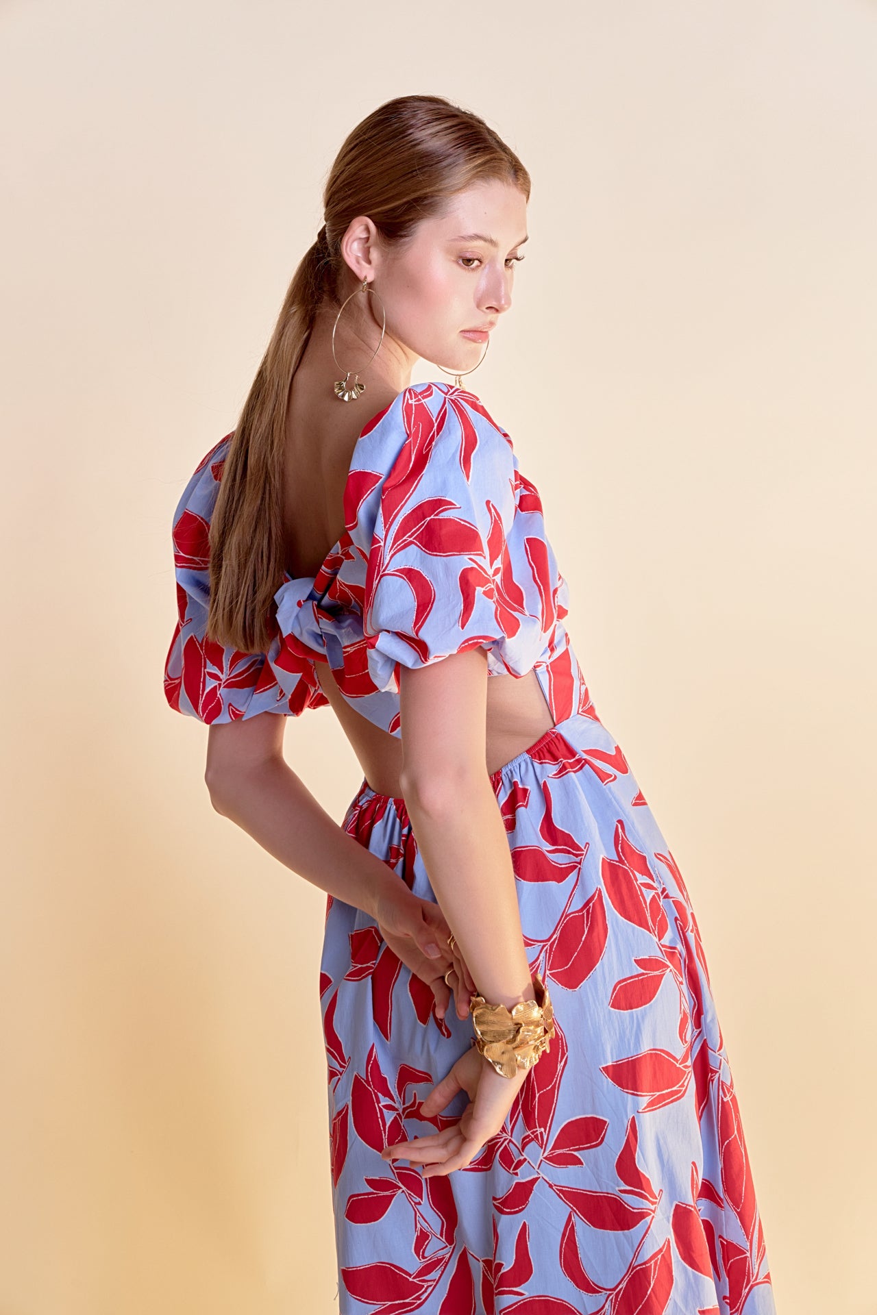 Print Back Bow Tie Maxi Dress - English Factory