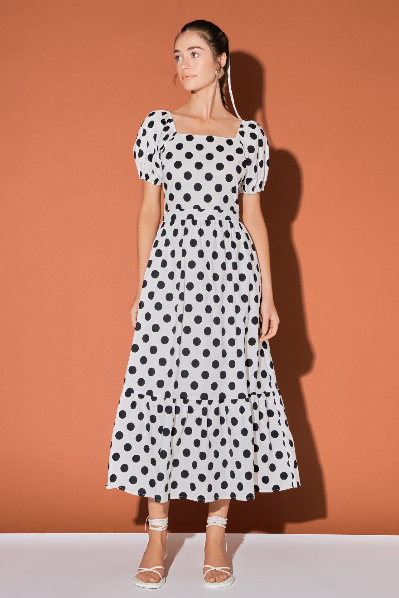 English Factory Polka Dot Puff Sleeve Maxi Dress White Black Dot Xs