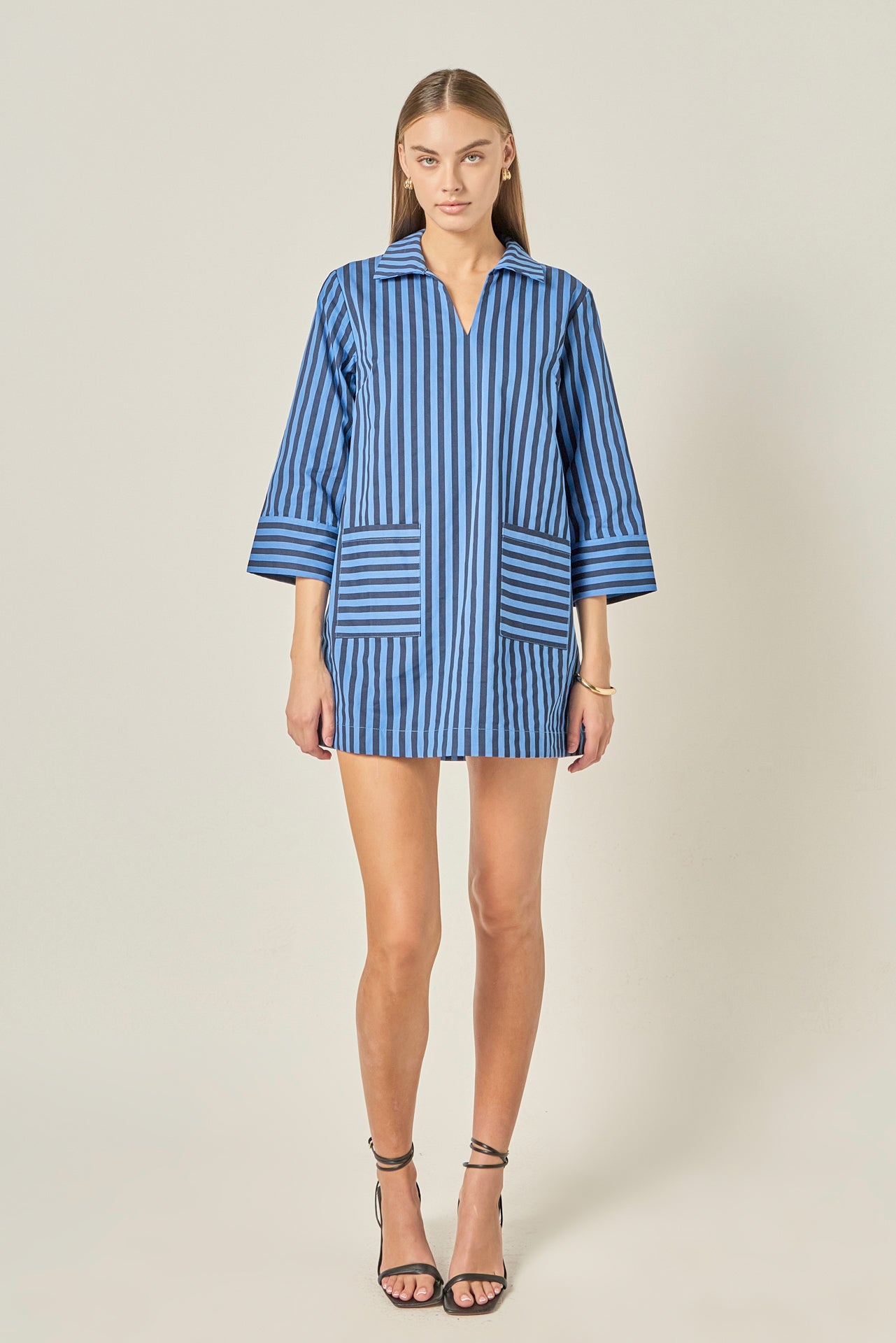 english factory striped kaftan mini dress Coastal Stripe NAVY/BLUE / L Select Size:S Azazie Azazie Astoria in Height 59 / Bust elegant sleeves.