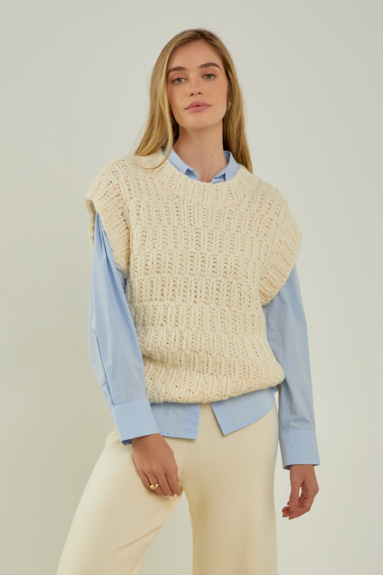 Handmade Sweater Vest, Hand Knit Sleeveless Sweater, Wool Oversized Gilet,  Chunky Cable Knit Womens Waistcoat, Fall Apparel, Marigold 