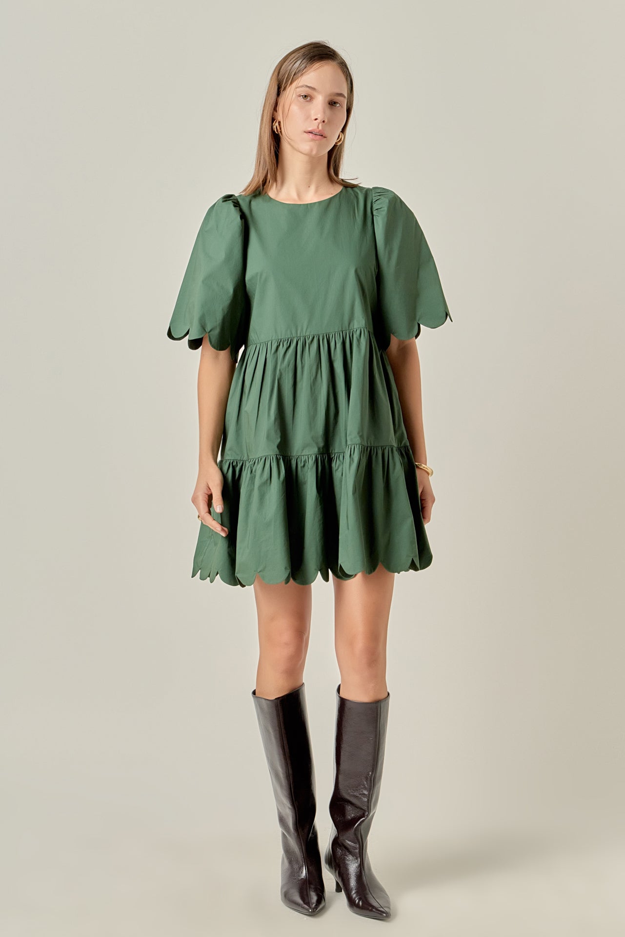 Scallop Detail Tiered Mini Dress – English Factory