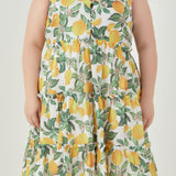 Lemon Print Tiered Mini Dress