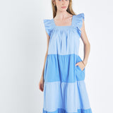 Ruffle Detail Colorblock Midi Dress