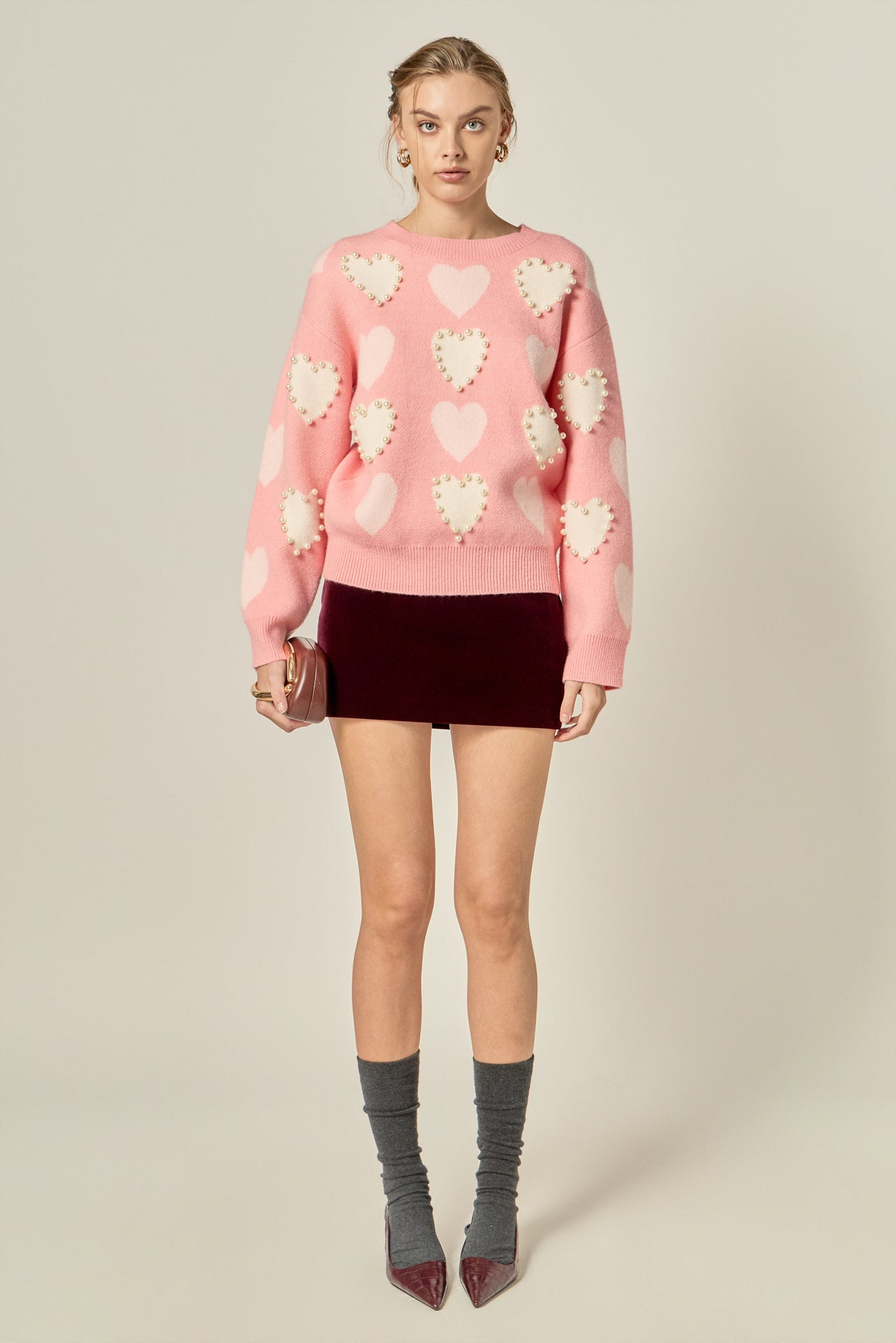 Pearl with Heart Pattern Sweater – English Factory