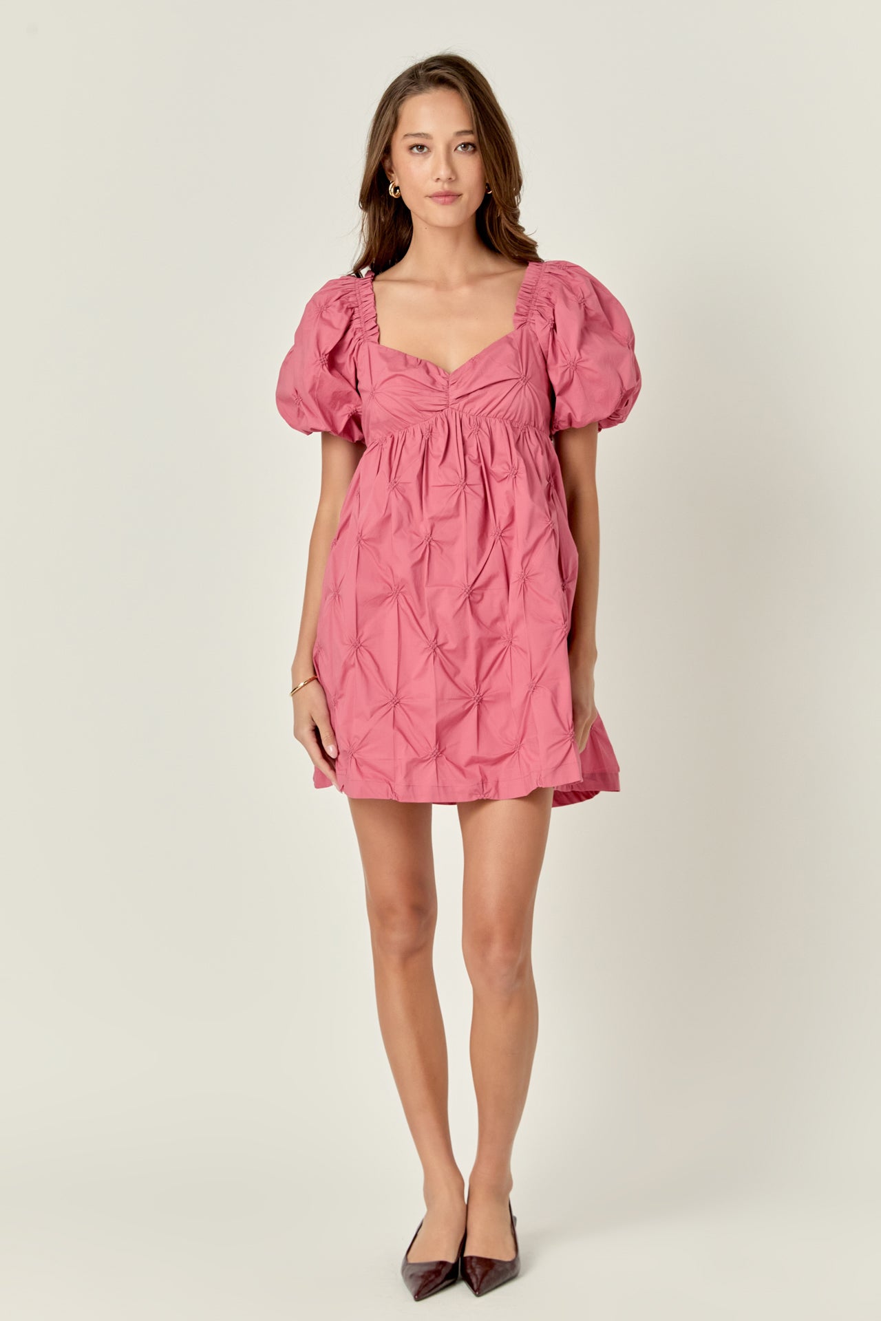 English Factory - Textured Babydoll Mini Dress MAUVE / XS English Factory - Textured Babydoll Mini Dress MAUVE / XS