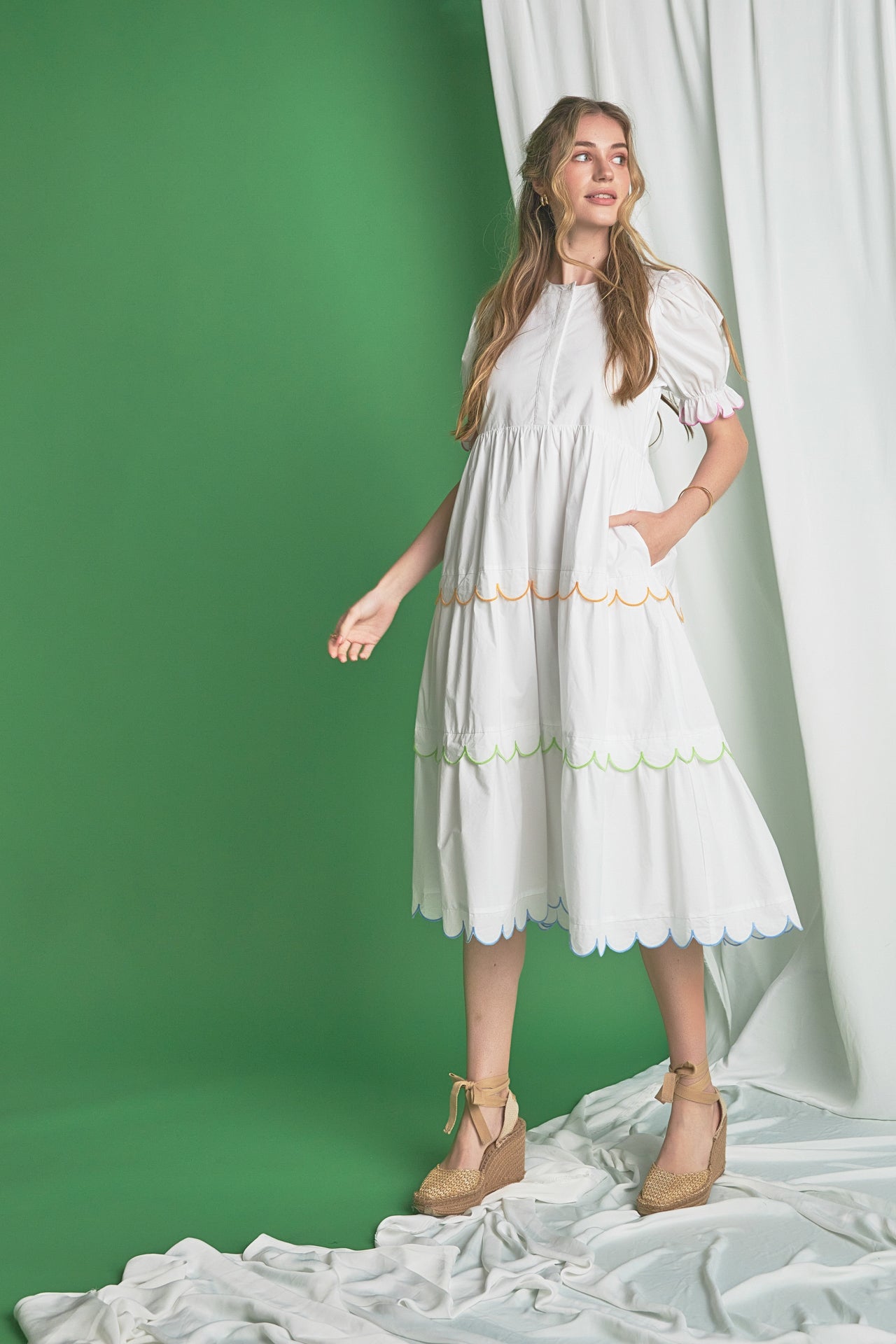 Scalloped Edge Midi Dress - Available from English Factory at shopenglishfactory.com