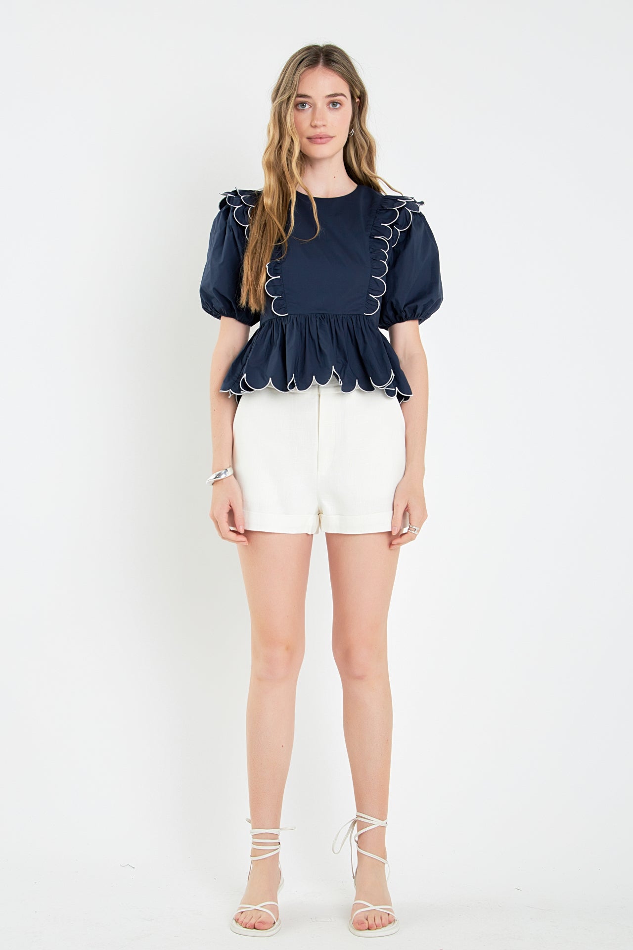 Scallop Edge Button Down Solid Top