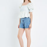 Smocked Floral Puff Sleeve Top