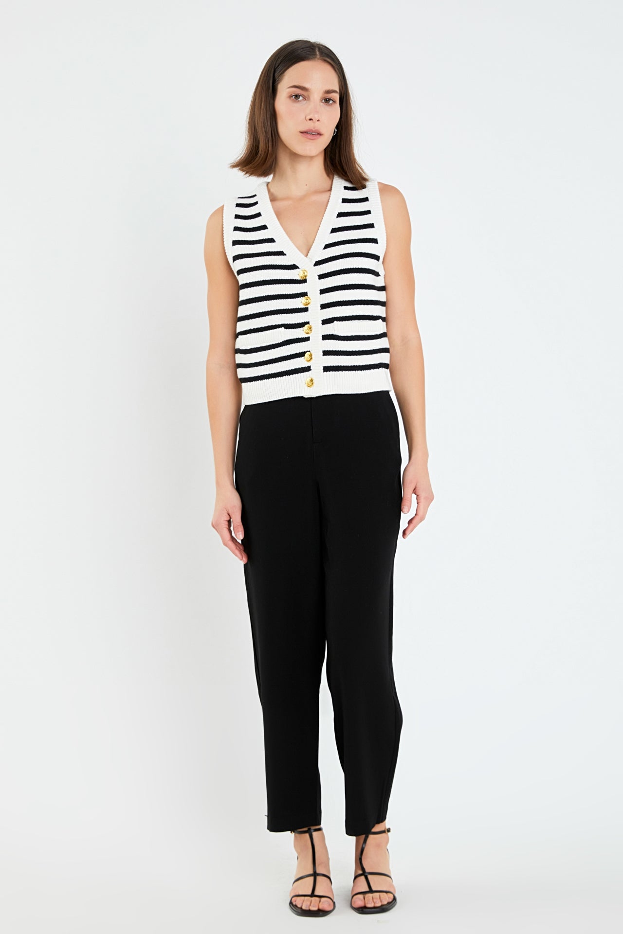 Black and white striped ankle pants online