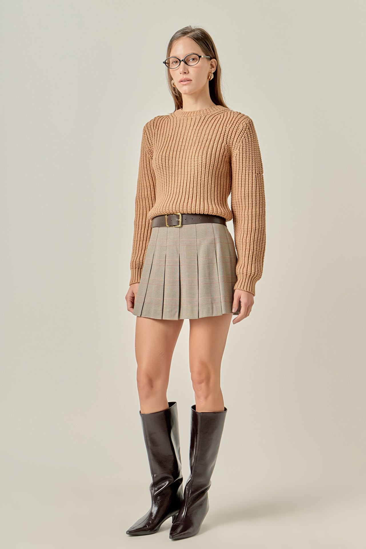 スカート m me eme Classic check pleated skort m me eme Belt set check pleated skort