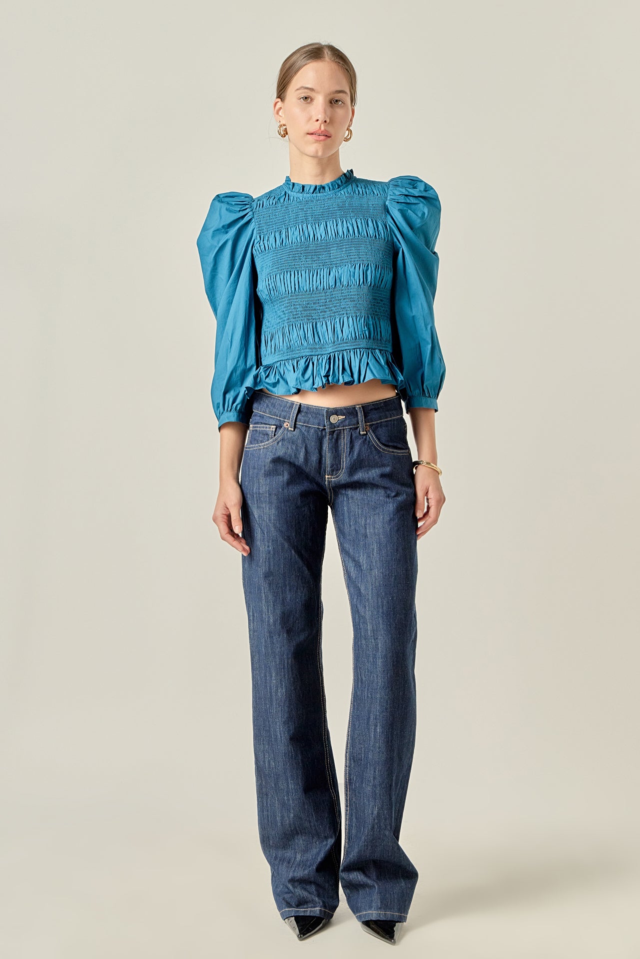 Smocking Detail Puff Sleeve Poplin Blouse – English Factory