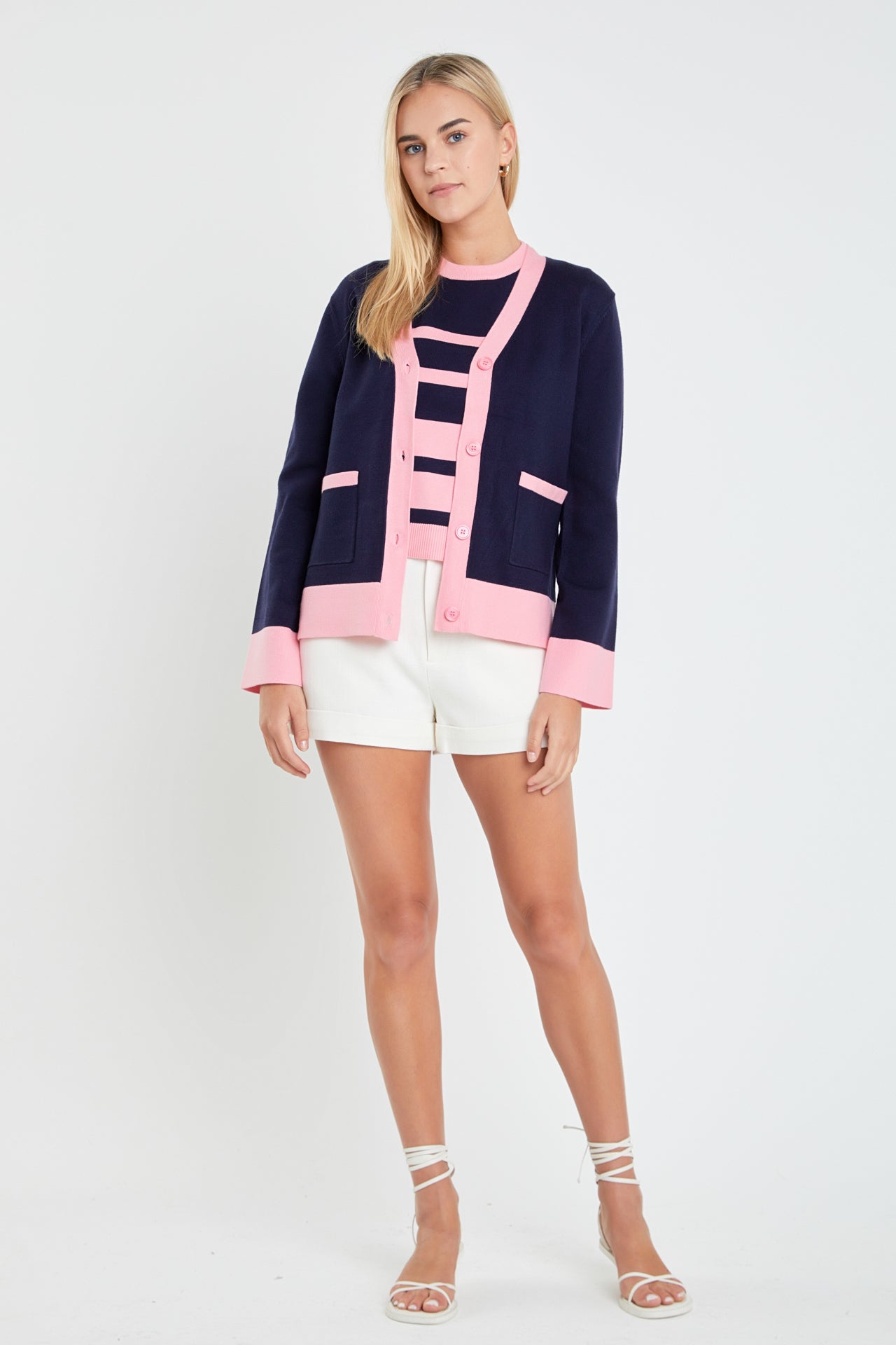 Contrast V neck Cardigan English Factory