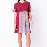 Knit Stripe Woven Mixed Dress