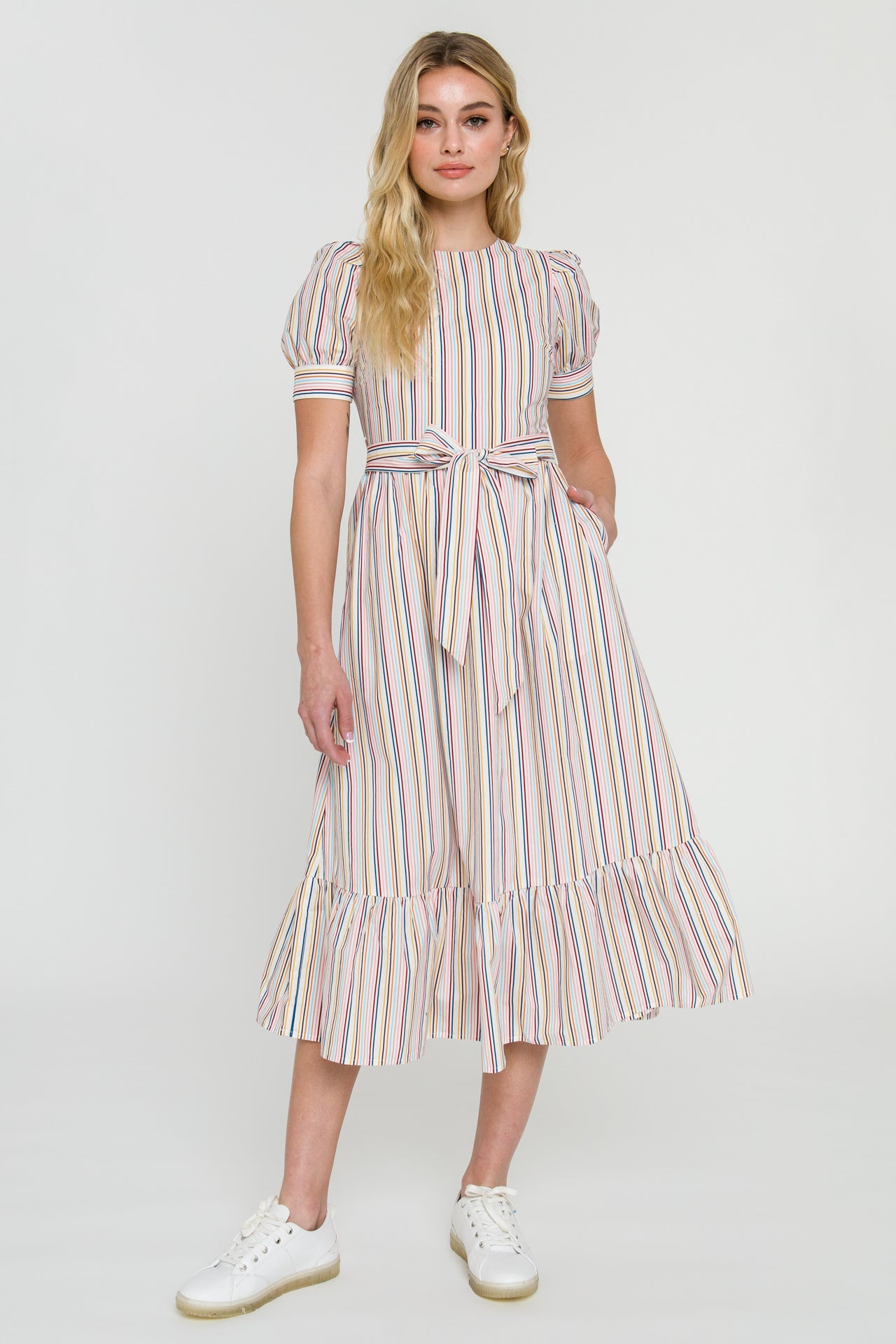 White fashion stripe midi dress