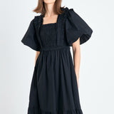 Puff Sleeve Square Neck Midi Dress