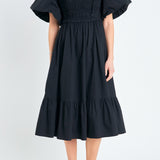 Puff Sleeve Square Neck Midi Dress