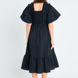 Puff Sleeve Square Neck Midi Dress