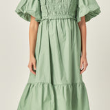 Puff Sleeve Square Neck Midi Dress