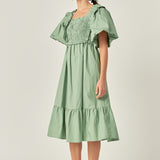 Puff Sleeve Square Neck Midi Dress