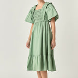Puff Sleeve Square Neck Midi Dress