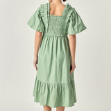 Puff Sleeve Square Neck Midi Dress