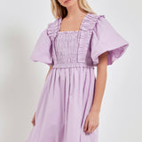 Puff Sleeve Square Neck Midi Dress