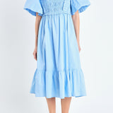 Puff Sleeve Square Neck Midi Dress