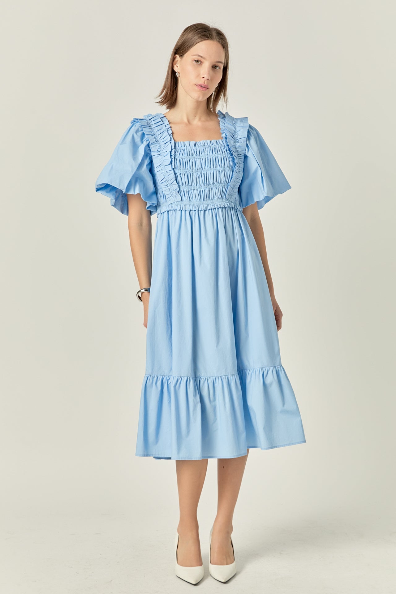 Puff Short Sleeve Square Neck Midi Dress English Factory Puff Short Sleeve Square Neck Midi Dress English Factory