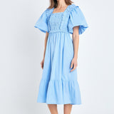Puff Sleeve Square Neck Midi Dress