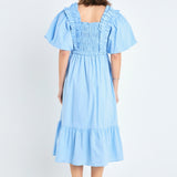 Puff Sleeve Square Neck Midi Dress