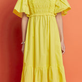 Puff Sleeve Square Neck Midi Dress