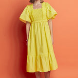 Puff Sleeve Square Neck Midi Dress